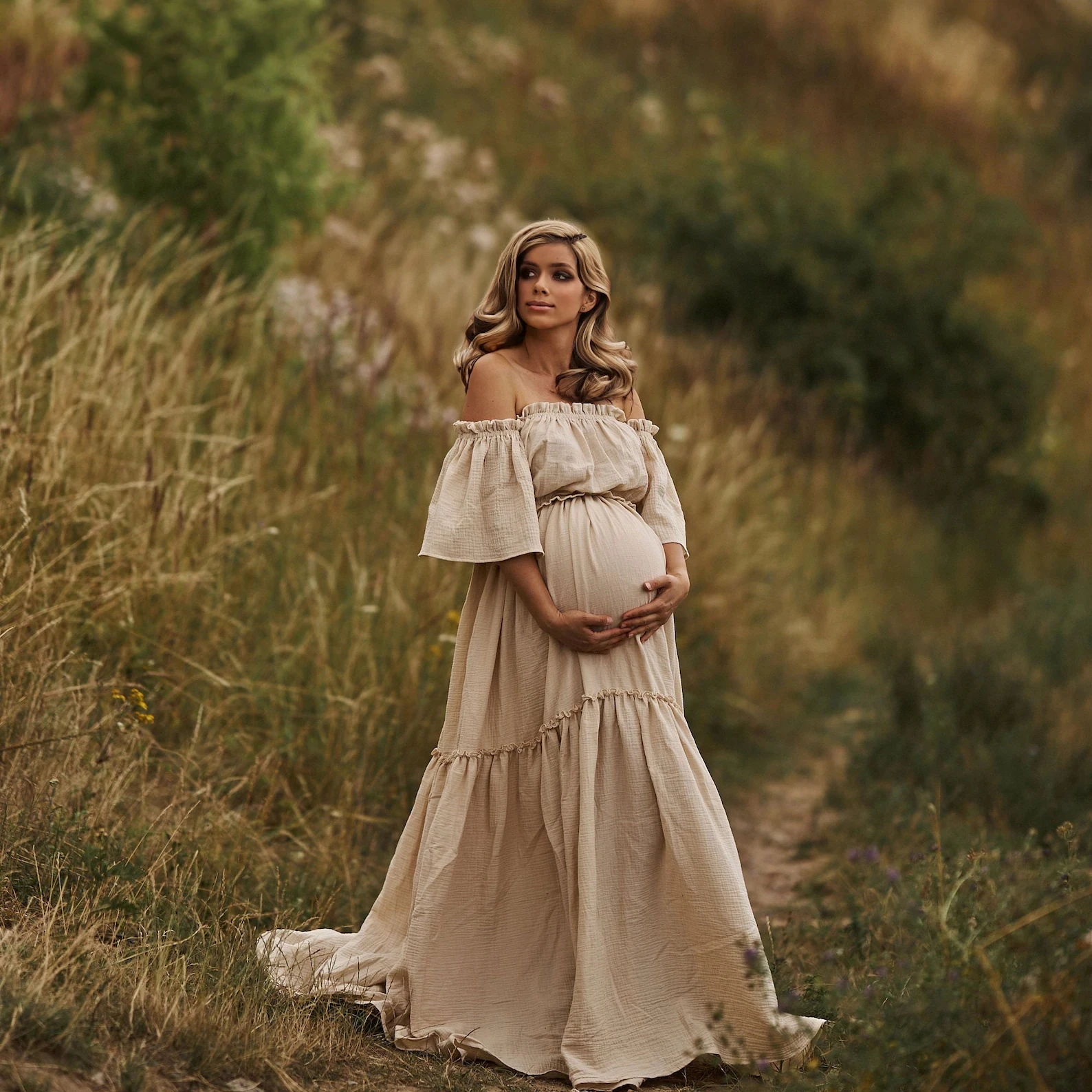 2 in 1 Cotton Pregnancy Photography Outfit Summer Cotton Maternity Photo Shooting Dress