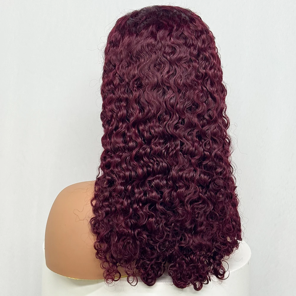 250% Density 99J Color 20 Inches Water Wave Human Hair Wigs 13x4 Transparent Lace Frontal Brazilian Hair Wig for Black Women