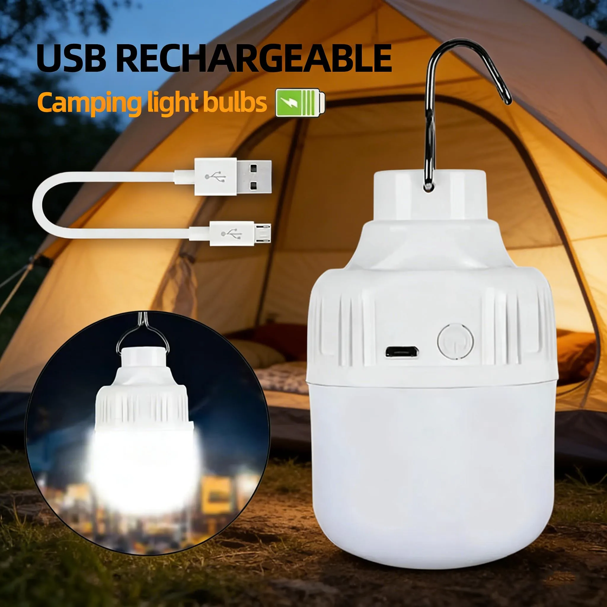 Outdoor USB Rechargeable LED Lamp Bulbs High Brightness Emergency Light Hook Up Camping Fishing Portable Lantern Night Lights