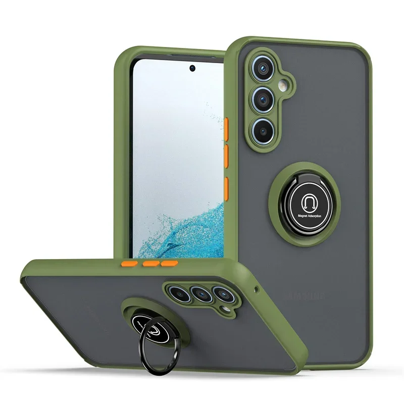 Shockproof Matte Armor Case with Magnetic Ring Holder - Sleek and Durable Protection Cover