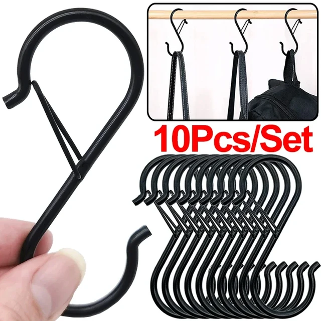 2/10pcs Metal S-Shape Hook Garden Hanging Clasp Kitchen Pot Rack Room Bags  Clothes Towels Closet Rod S Hanger Hooks with Buckle - AliExpress