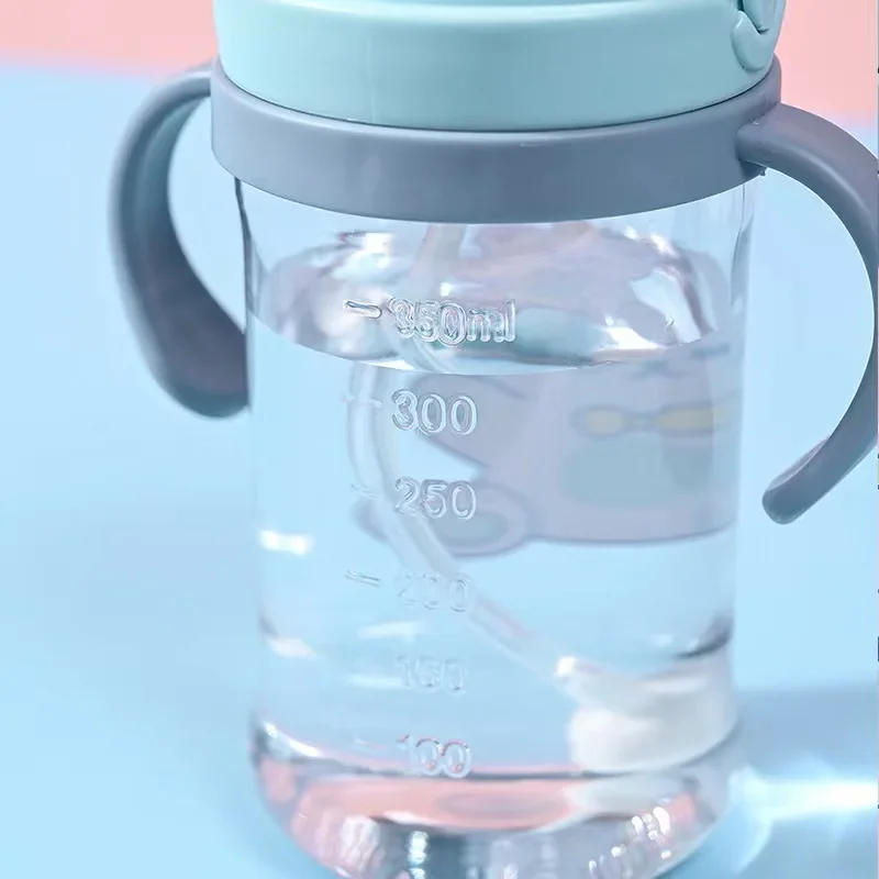 350ml Baby Bottles Drinking Cup Feeding Bottle with Straw Gravity Ball Wide-Caliber Kids Drinking Milk Water Dual-Use Bottle