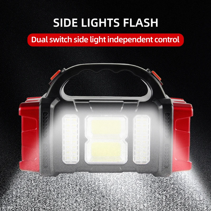 태양열 충전식 LED 다기능 휴대용 조명, USB 듀얼 광원, 야외 탐조등, 캠핑 조명, 강한 불꽃