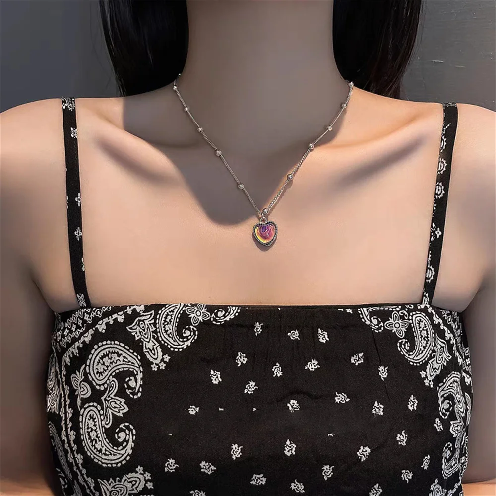 Edelstahl Gefühl Emotionale Empfindliche Verfärbung Liebe Anhänger Halskette Perle Kette Halskette Geschenk Schmuck Neue Mode_voghion.com