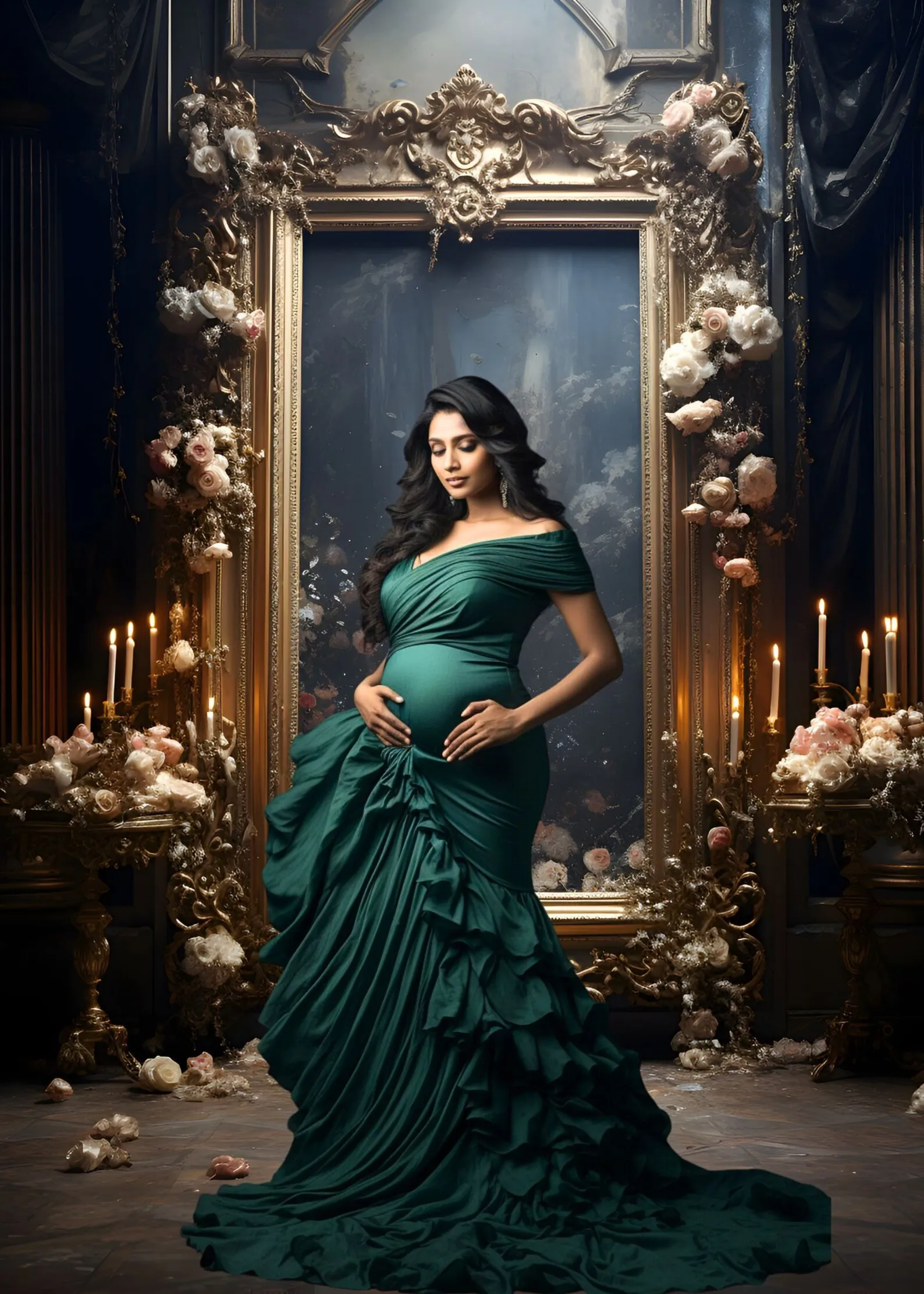 Mehofond 사진 배경 빈티지 골드 프레임 꽃 성인 생일 웨딩 출산 초상화 장식 배경 사진 스튜디오