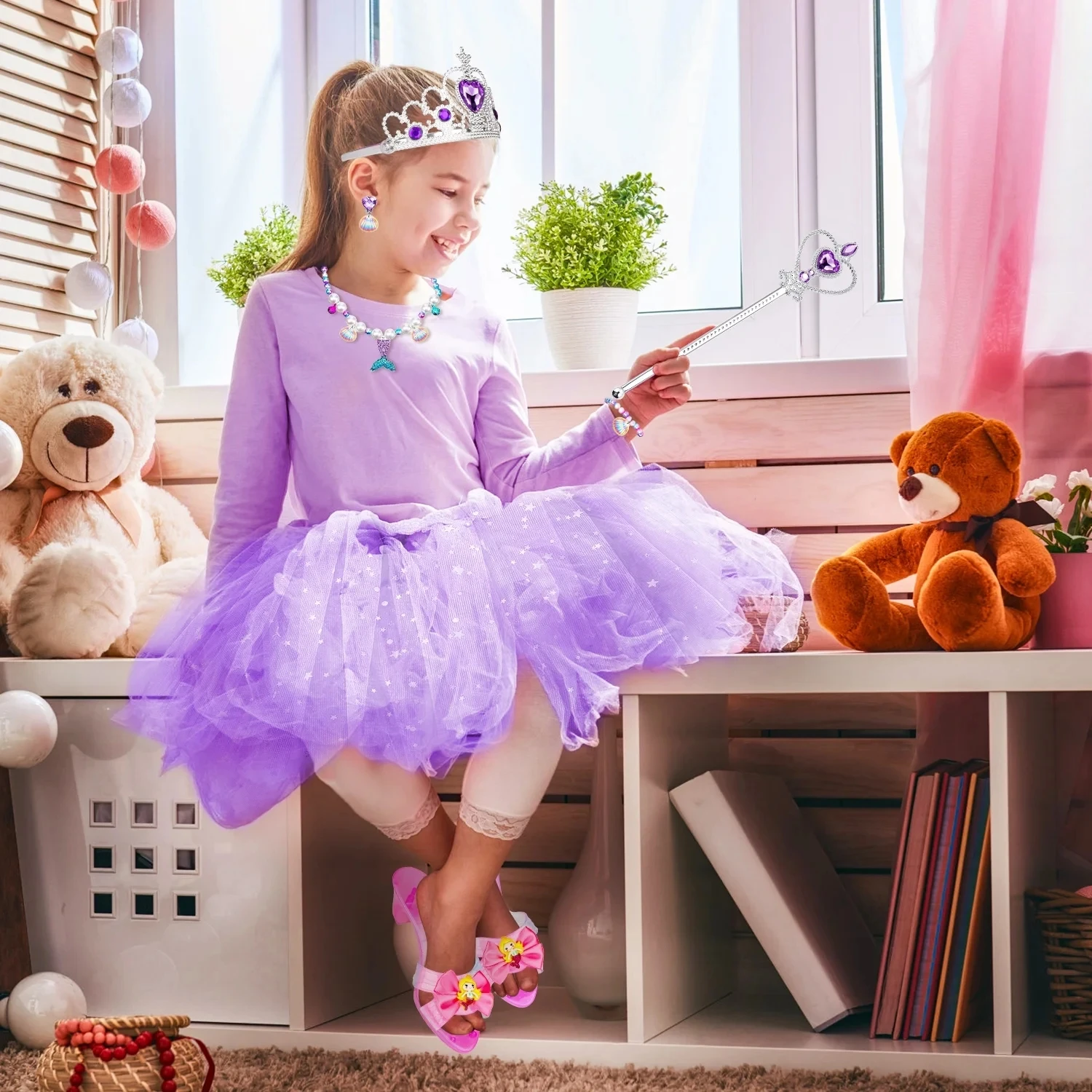 Girl Princess Toy, Dress Up Toy Set for Little Girls, Jewelry, Crown and Shoes, Princess Pretend Play Toy Gift For 2 3 4 5 6 5