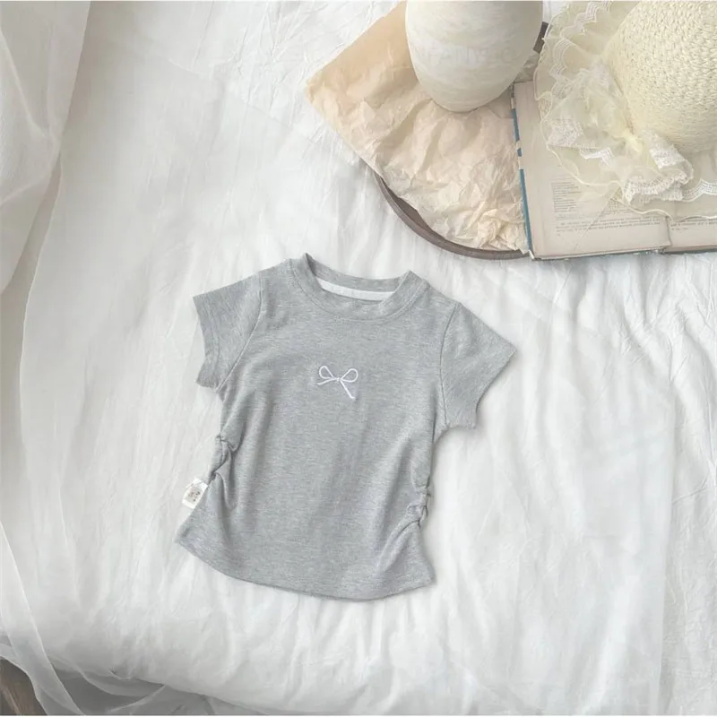 Korean Bowknot T-Shirt for Kids - Casual Cotton Short Sleeve Top 0-12 Years