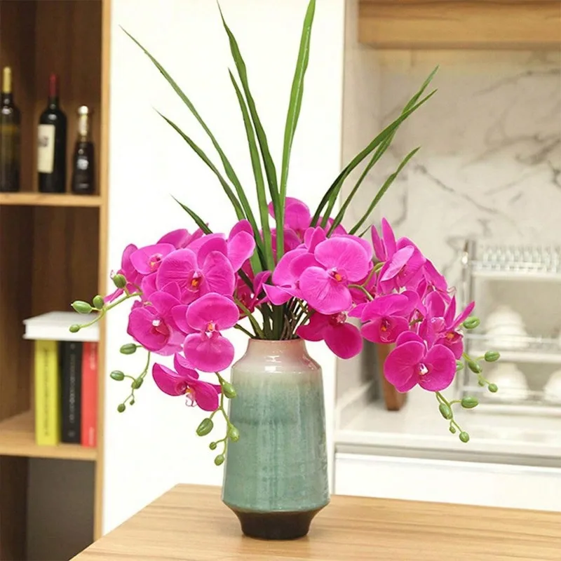 1 Stück künstliche Orchideenstiele für Wohnzimmer, Heimdekoration, Hotelhochzeit, Blumenarrangement, Kunstblumen – Detail 11