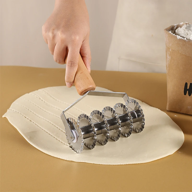 Wooden Handle Manual Noodle Roller Cutter Stainless Steel Pasta Pressing Machine Maker Pizza Dough Knife Kitchen Helpers Tools