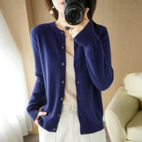 Women's Cardigan Sweater O-neck Spring And Autumn Knitted Cashmere Cardigan Solid Color Single Breasted Women's Basic Top 2024 2