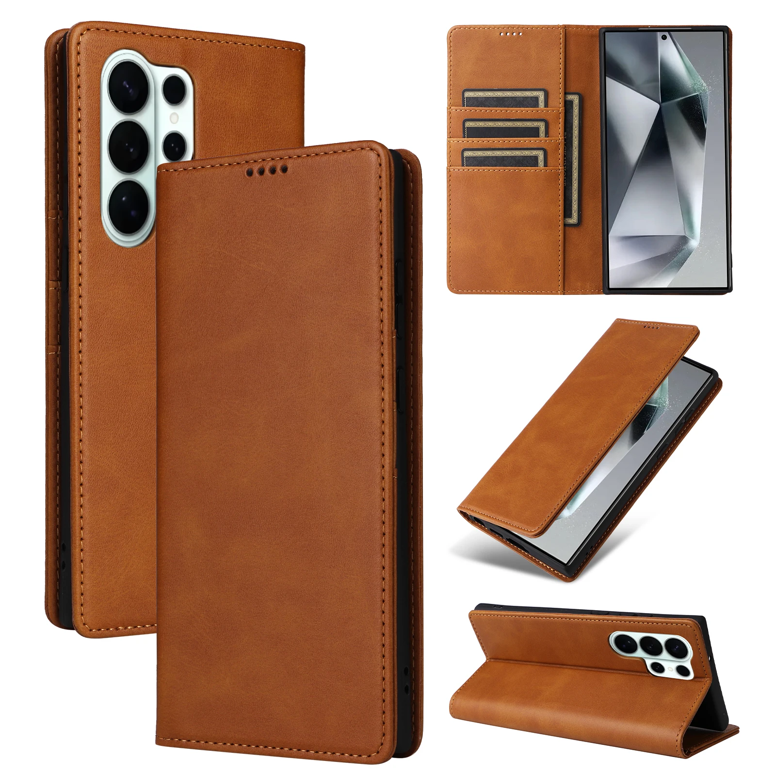 Premium PU Leather Wallet Phone Case with Card Slots and Magnetic Closure