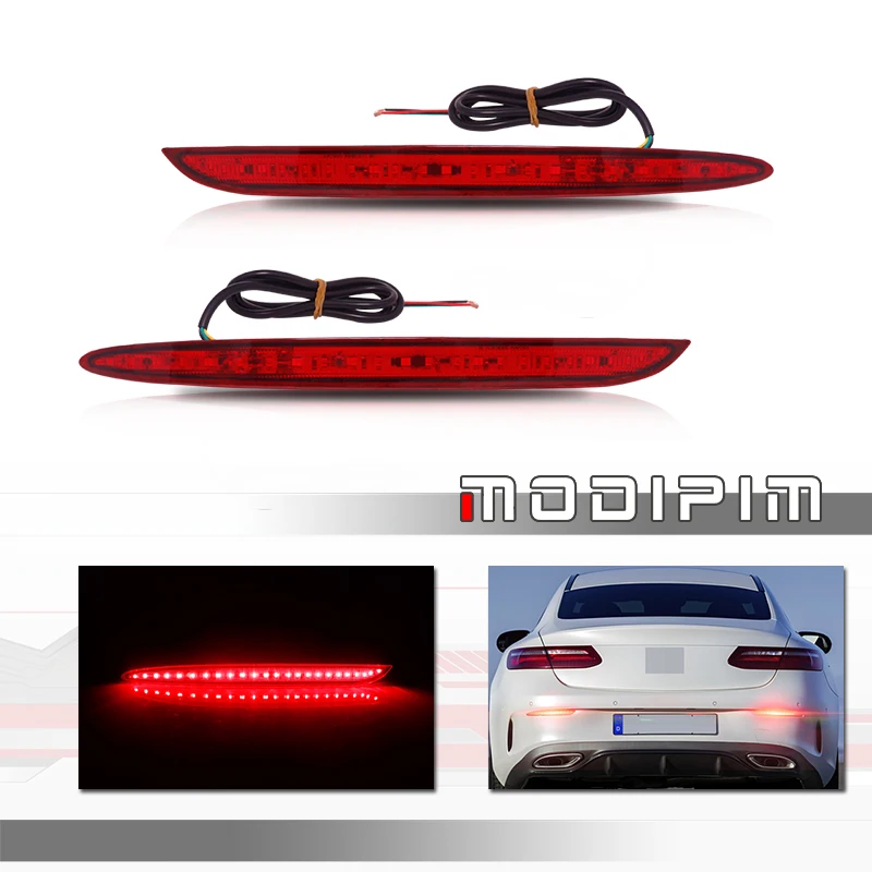 

Red LED Rear Bumper Reflector Tail/Brake Lights, Rear Fog Light w/ Sequential Turn Signal For Mercedes-Benz C300, AMG GT, CLA250