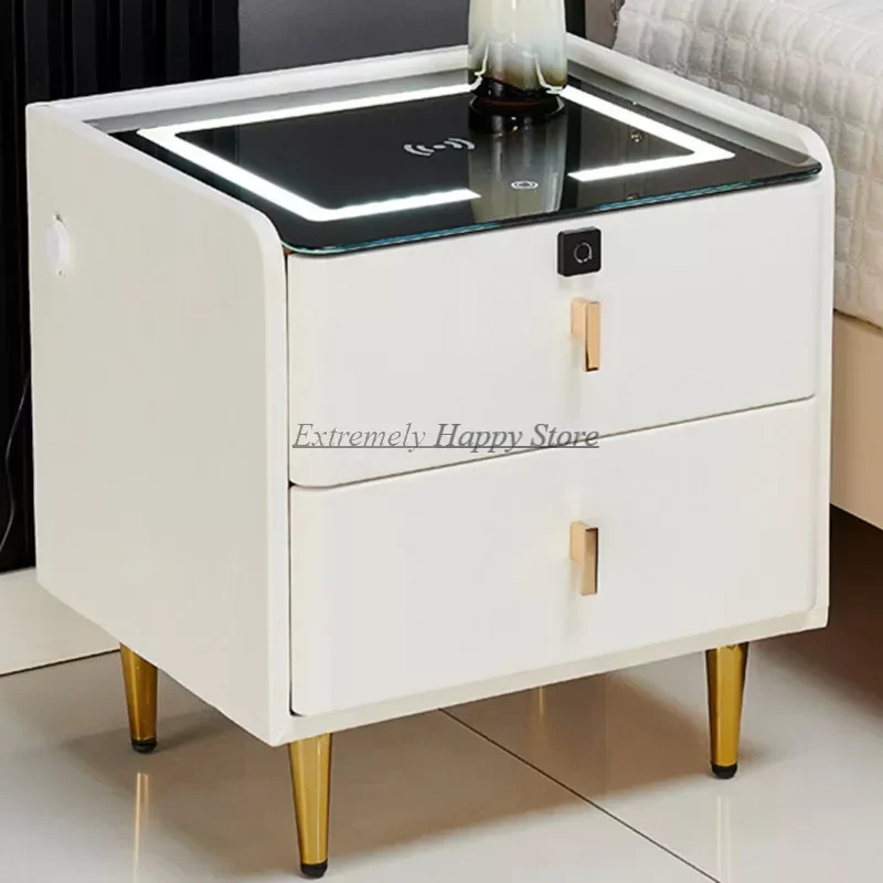 

Leather Smart Bedside Table Modern Style Multifunctional Modern Nightstands With Wireless Charging Nachttisch Bedroom Furniture