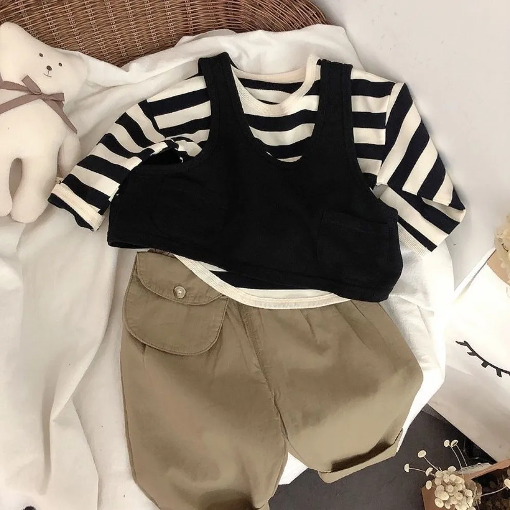 Comfortable 6M-3Y Korean Style Kids Shirt Retro Striped Loose Boy Girl Clothes Casual T Shirt Baby Long Sleeve Kids