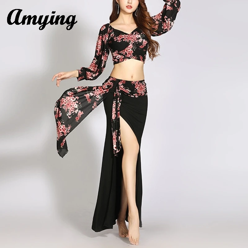 

New Women Oriental Dance Costume Set Long Sleeved Top Elegant Skirt Practice Suit Indian Dance Wear Stage Performance Clothing