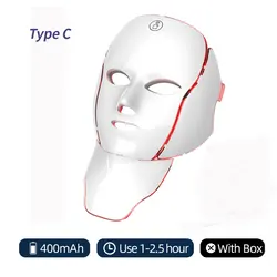 Rechargeable LED Photon Beauty Mask for Face and Neck - 7 Color Light Therapy for Skin Care and Lifting (Type C)