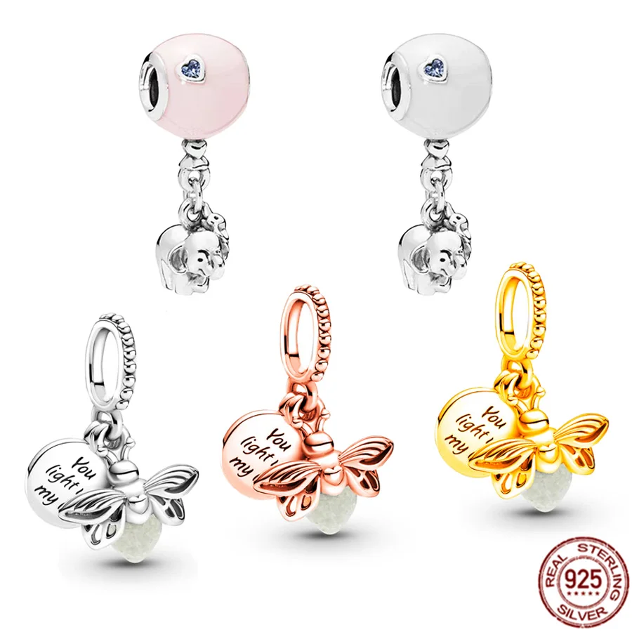 

Authentic 925 Sterling Silver Glow-in-the-dark Firefly & Pink Elephant Jewelry Dangle Charm Bead Fit Original Pandora Bracelet