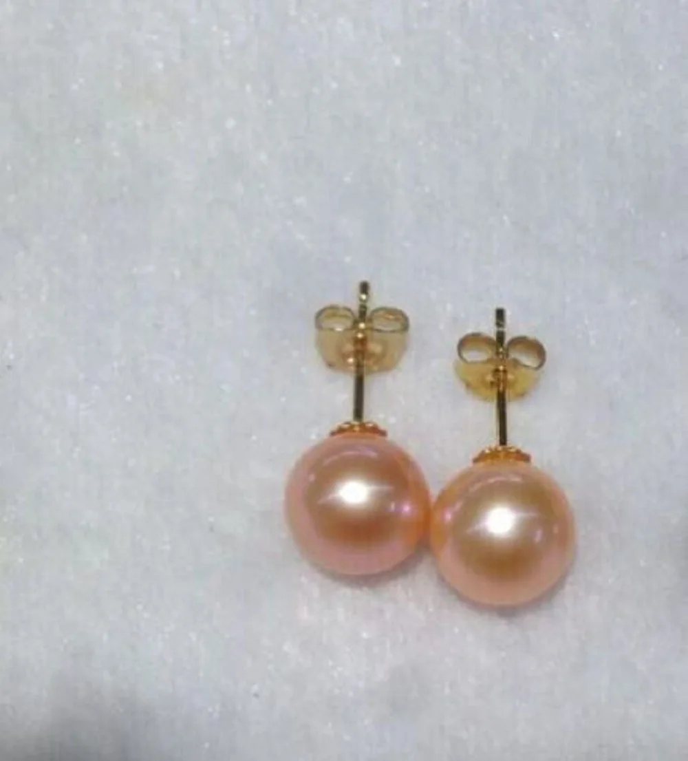 

AAA+9-10mm Natural South Sea Pink Round Pearl Earrings with 14k Gold Earrings fine jewelryJewelry Making