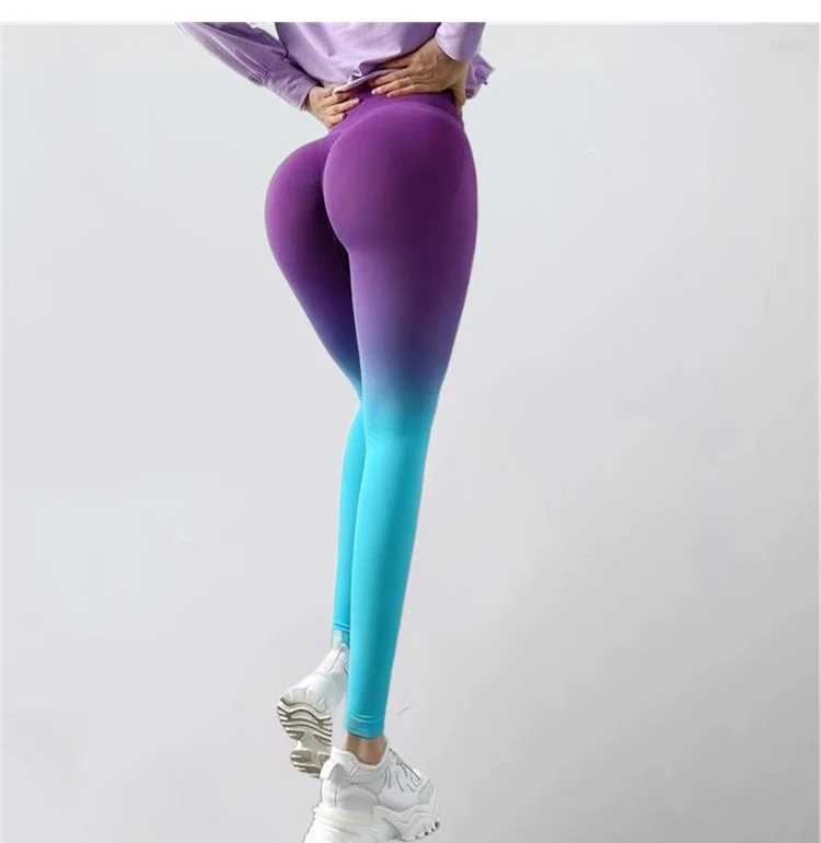 compression leggings Ammug Women Push Up Sports Fitness Seamless Leggings Yoga Pants Gradient High Waist Gym Workout Scrunch Butt Running Leggings faux leather leggings