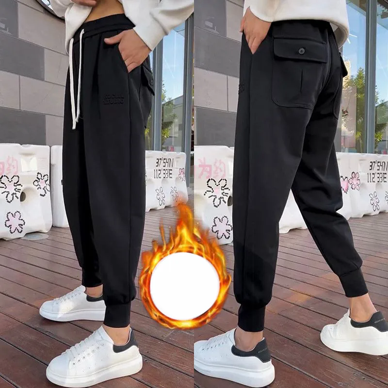 

Autumn Winter KPOP Fashion Style Harajuku Slim Fit Casual Pants Loose All Match Sport Harem Pant Solid Pockets Thick Sweatpants