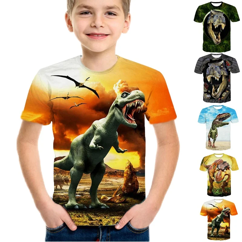 

Fierce Dinosaur Graphic T Shirt for Men 3D Tyrannosaurus Printed Tee Shirts Funny Kids T-shirt Womens Clothing Cool Designs Tops