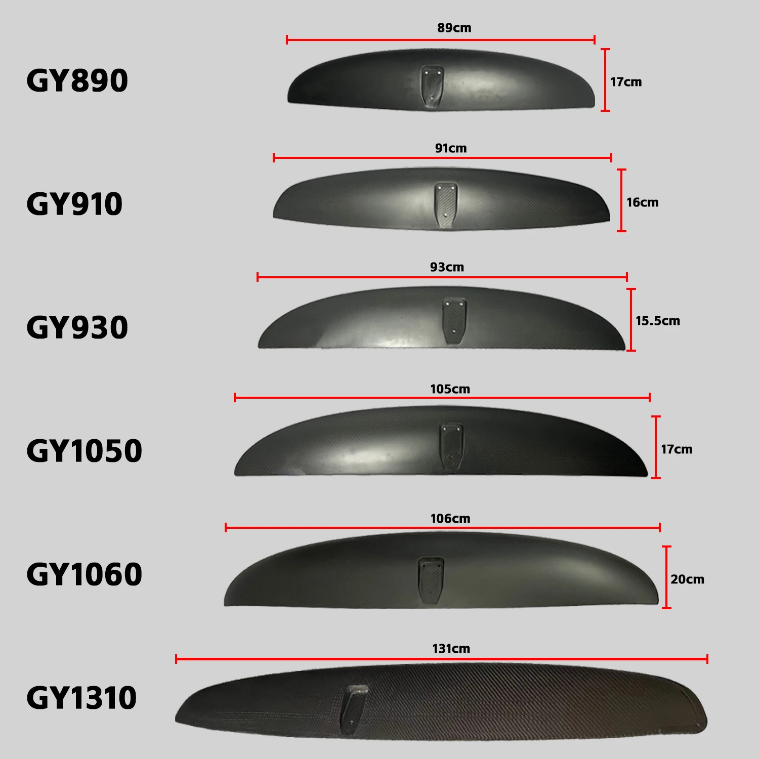 Water sports Surf carbon fiber front wing accessories GY Series Multiple sizes hydrofoil efoil blade for sale