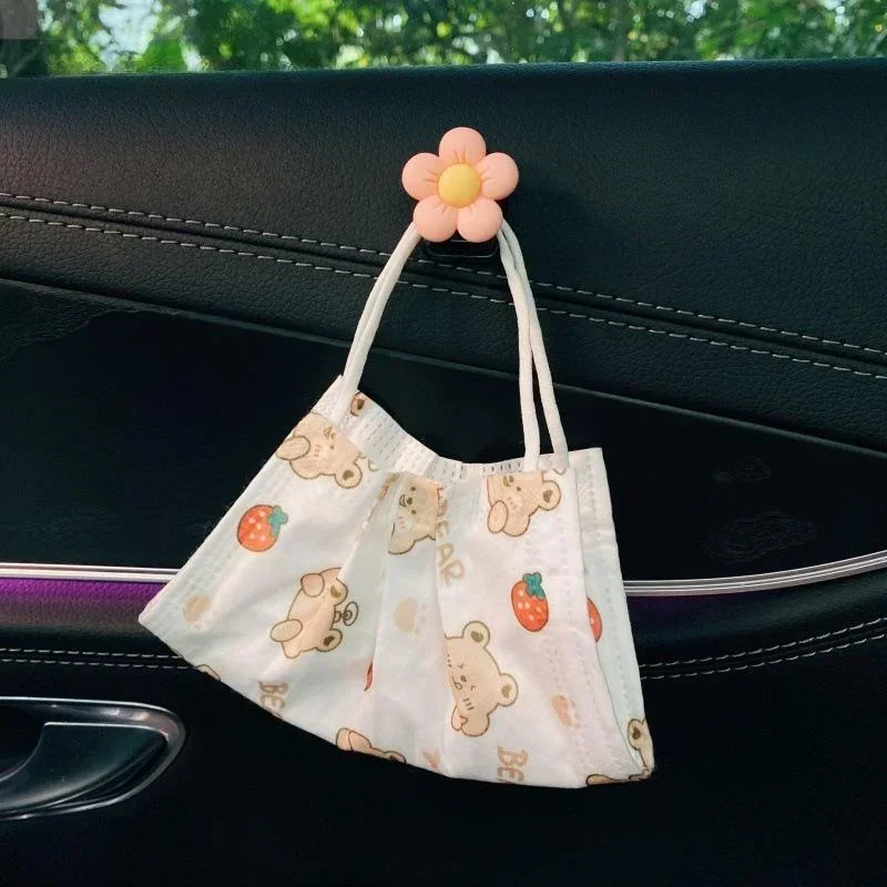 Cute Flower Car Interior Decor Hooks Organizer Storage Hanger For USB Cable Headphone Key Storage Car Adhesive Hook Hanger