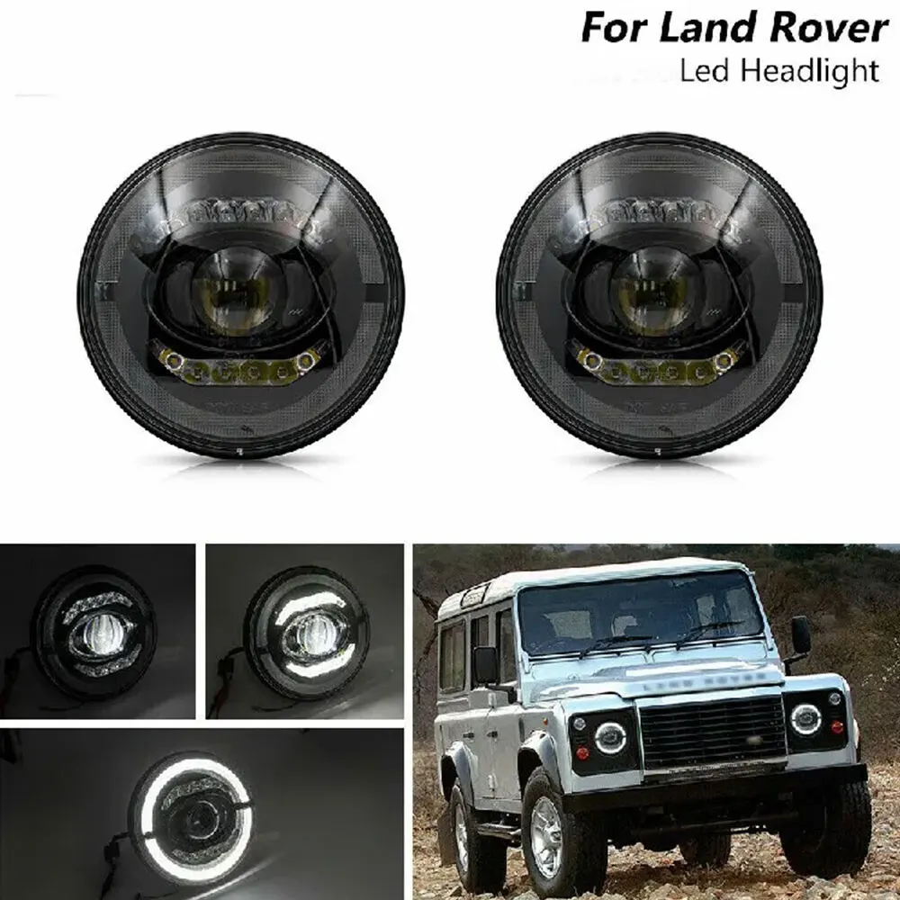 

2PCs 7Inch Round Sealed Beam Projector Halo Led Headlight Angel Eye Ring DRL Xenon White For Jeep Land Rover Defender Mazda
