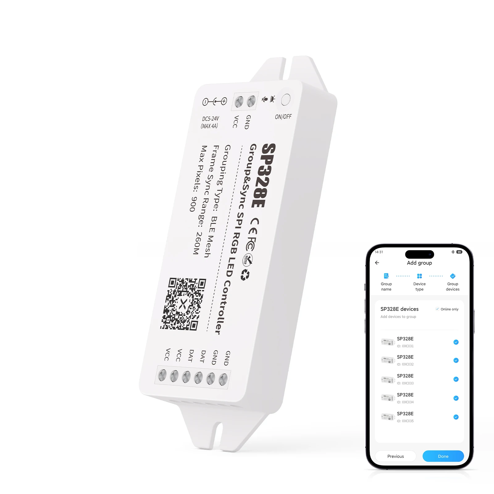 DC5-24V SP328E BT Mesh Group Sync LED Controller Long Distance 260M ...