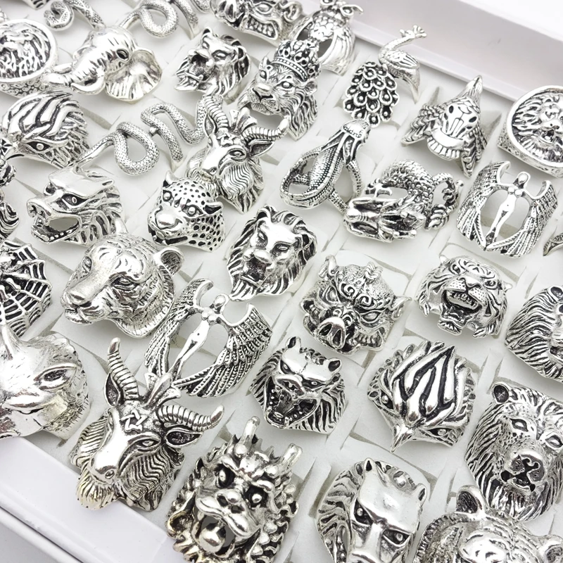 10/20/30/50/100pcs Mens Rings Animal Snake Skull Fashion Jewelry For Women Party Gift Gothic Punk Finger Accessories Wholesale 6