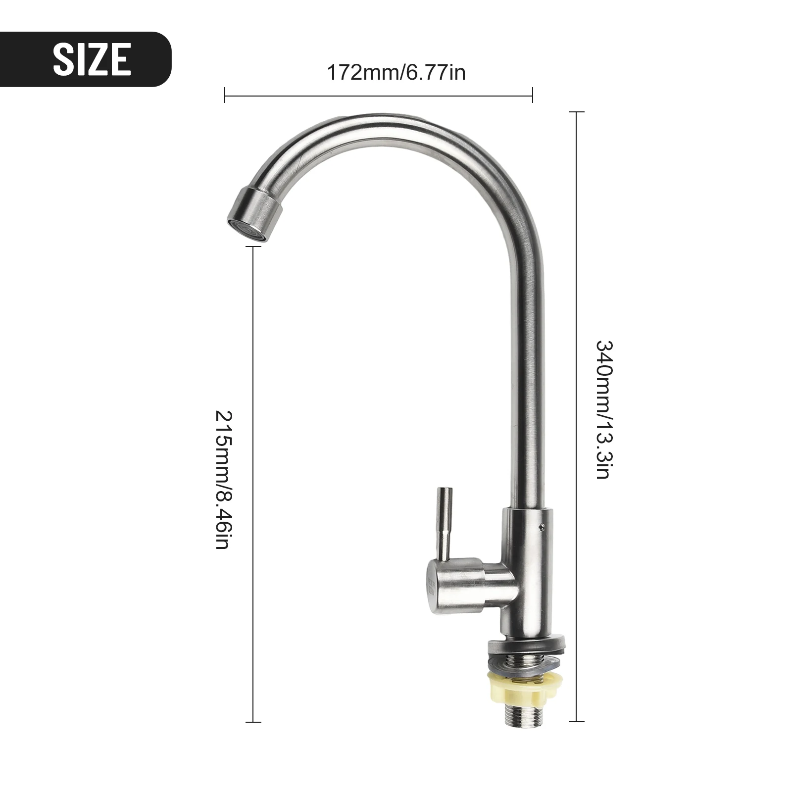 1Pcs Kitchen Faucet 304 Stainless Steel Water Purifier Single Cold Water Lever Hole Tap Silver 360° Rotation Elbow Sink Taps 4