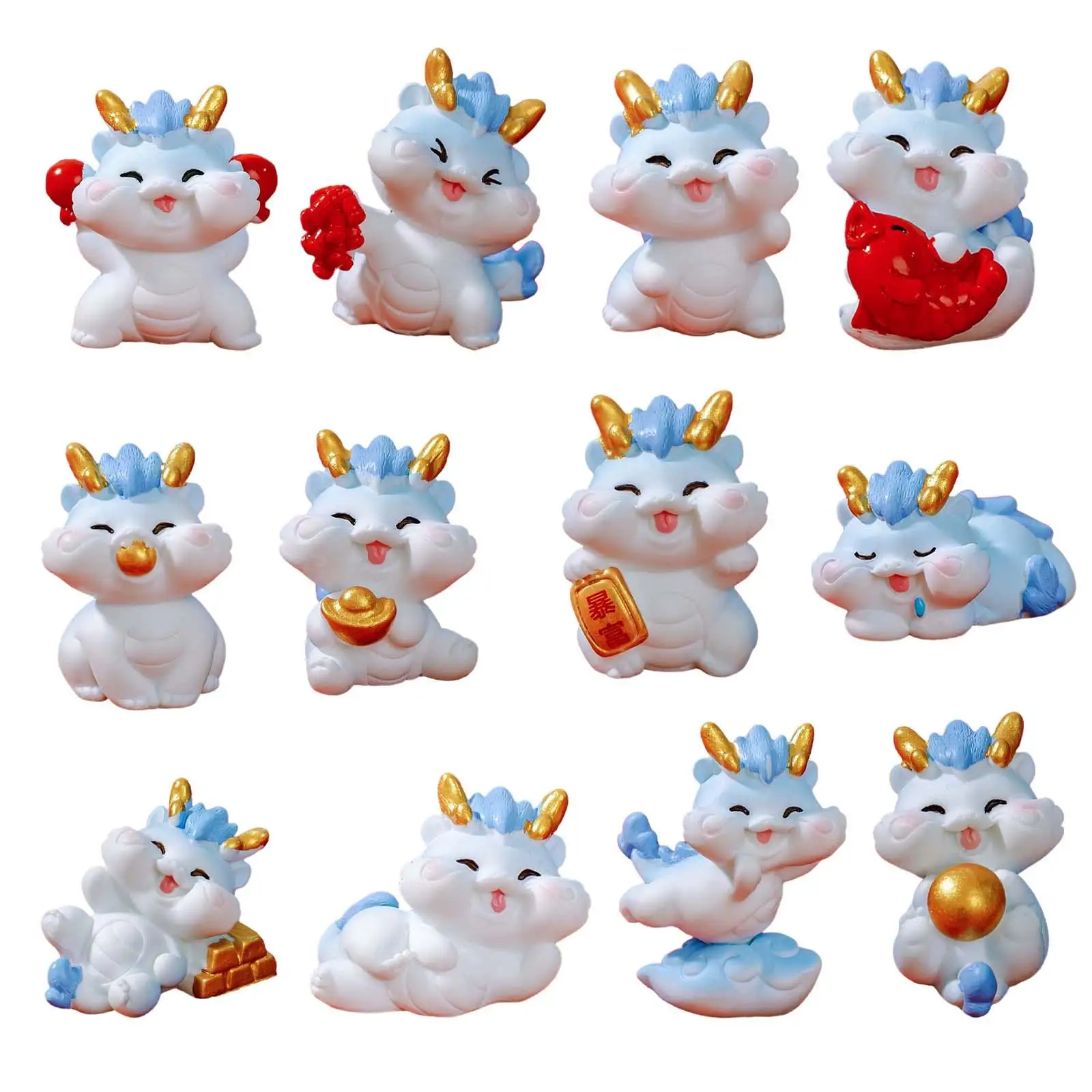 

12 Pieces Mini Dragon Figurine Collectible Resin Cute Table Sculpture for Bookshelf Entrance Cabinet Office Desk Festival