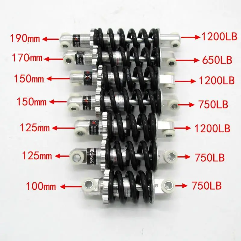새로운 판매 1Pcs 안정적인 서스펜션 스프링 충격 흡수 장치 100/125/150mm 500/750/1200LBS 자전거 충격 흡수 장치 8mm 구멍 쉬운 설치