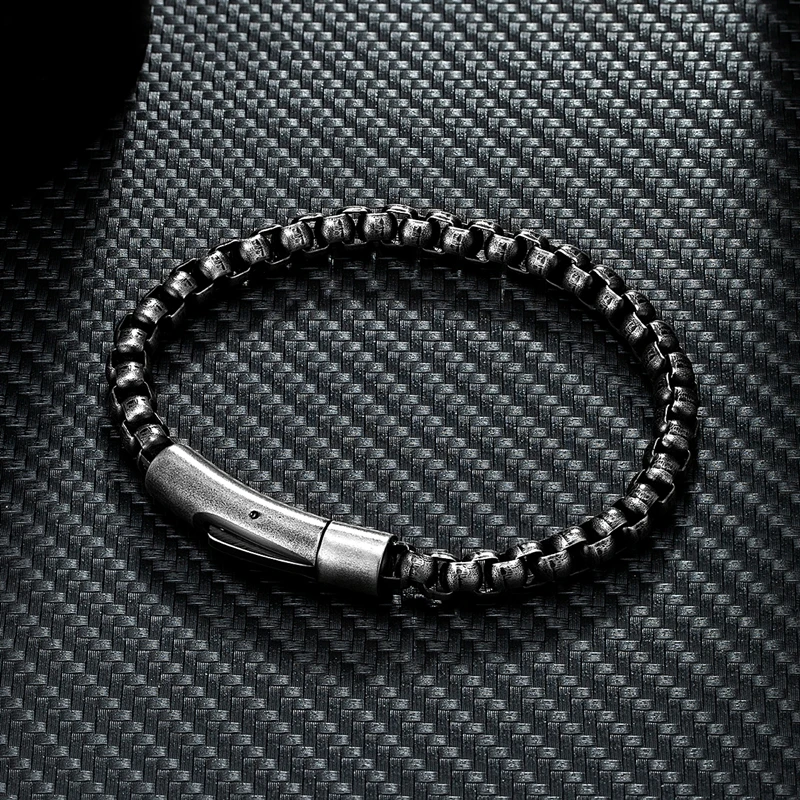 MKENDN Punk Retro Box Chain Bracelets for Men-Stainless Steel Magnetic Clasp Hip Hop Chain Mens Bracelet