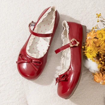 Spring Autumn Pink White Mary Janes Flat Shoes Woman Round Toe Buckle Strap Lolita Girls Student Ballet Flats Plus Size 1