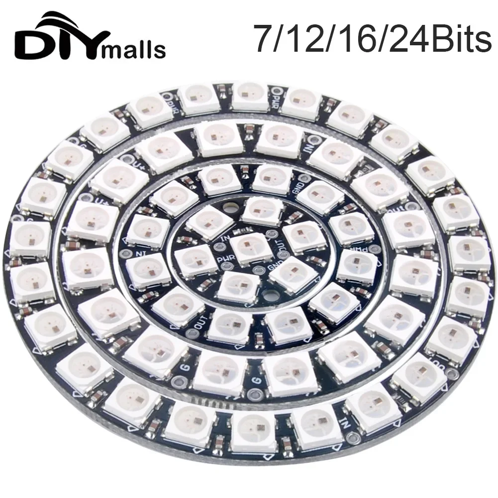 7 12 16 24 Bits WS2812 RGB LED Ring 5050 RGB LED Ring Lamp Light with Integrated Drivers for Arduino DIY Kit
