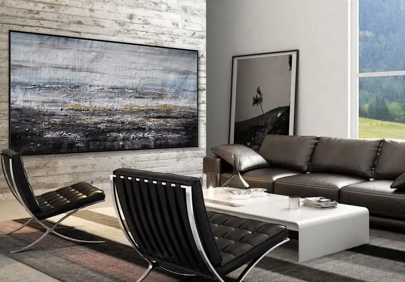 

Minimalist Thick Heavy Texture Oversize Abstract Canvas wall Art Extra Large Textured Modern Acrylic Painting Black Gray Brown