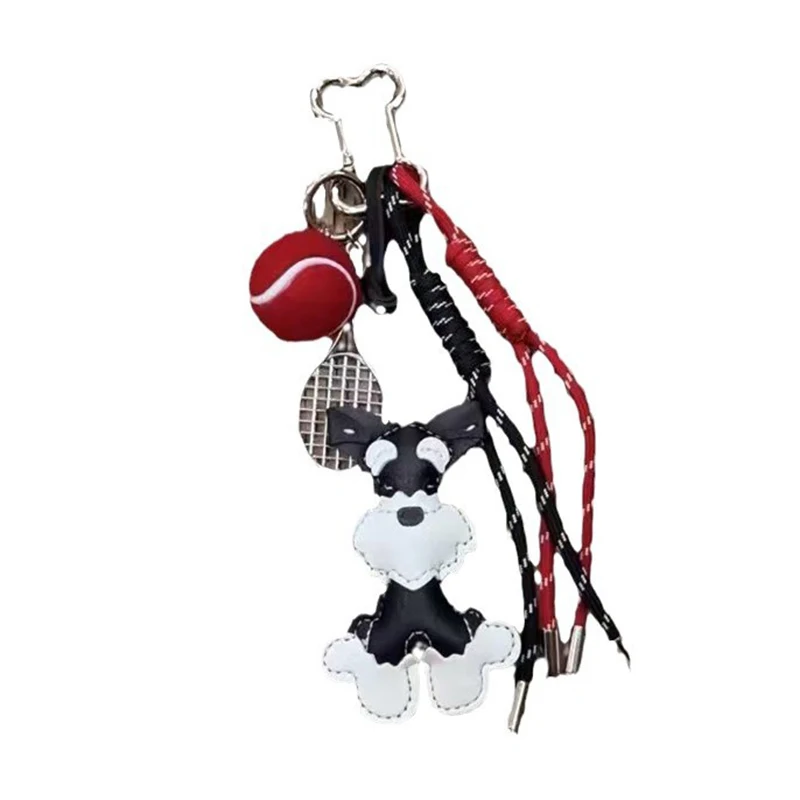 Hot Ins Leather Schnauzer Doll Bag Charms Y2k Woven Rope Hanging Decoration Couple Doll Keychain Cute Gift Bag Pendant Keyring