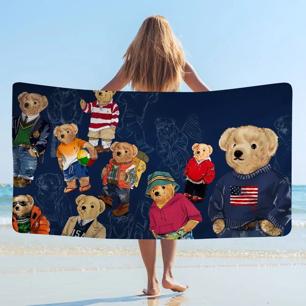 Cute Teddy Bear Happy Bath Towel Microfiber Soft Water Absorbing Breathable For Girl Kids Decorative Cartoon Beach Towel 3