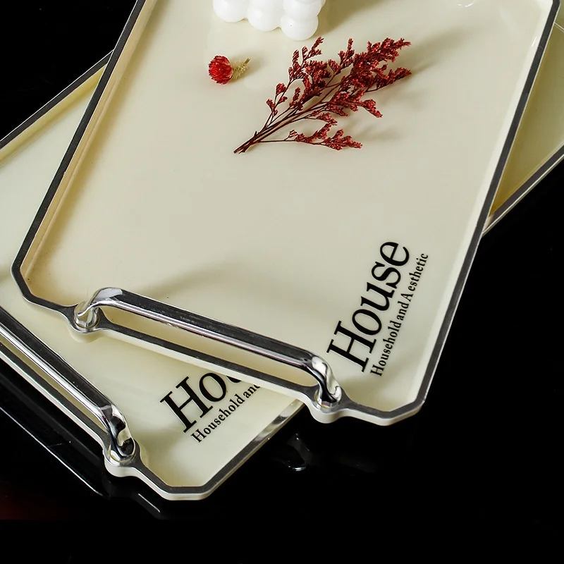 Plastic Storage Tray With Handles Dessert Plate Nut Fruit Cake Tray Home Tea Desktop Cosmetic Jewelry Serving