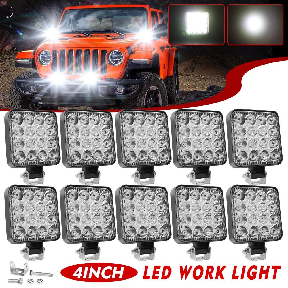 UNISHINE 48W 16 Led 12V 24V LED Light Bar Światło robocze do samochodu Ciągnik Łódź Ciężarówka 4X4 4WD SUV Offroad Car Barra LED Reflektory