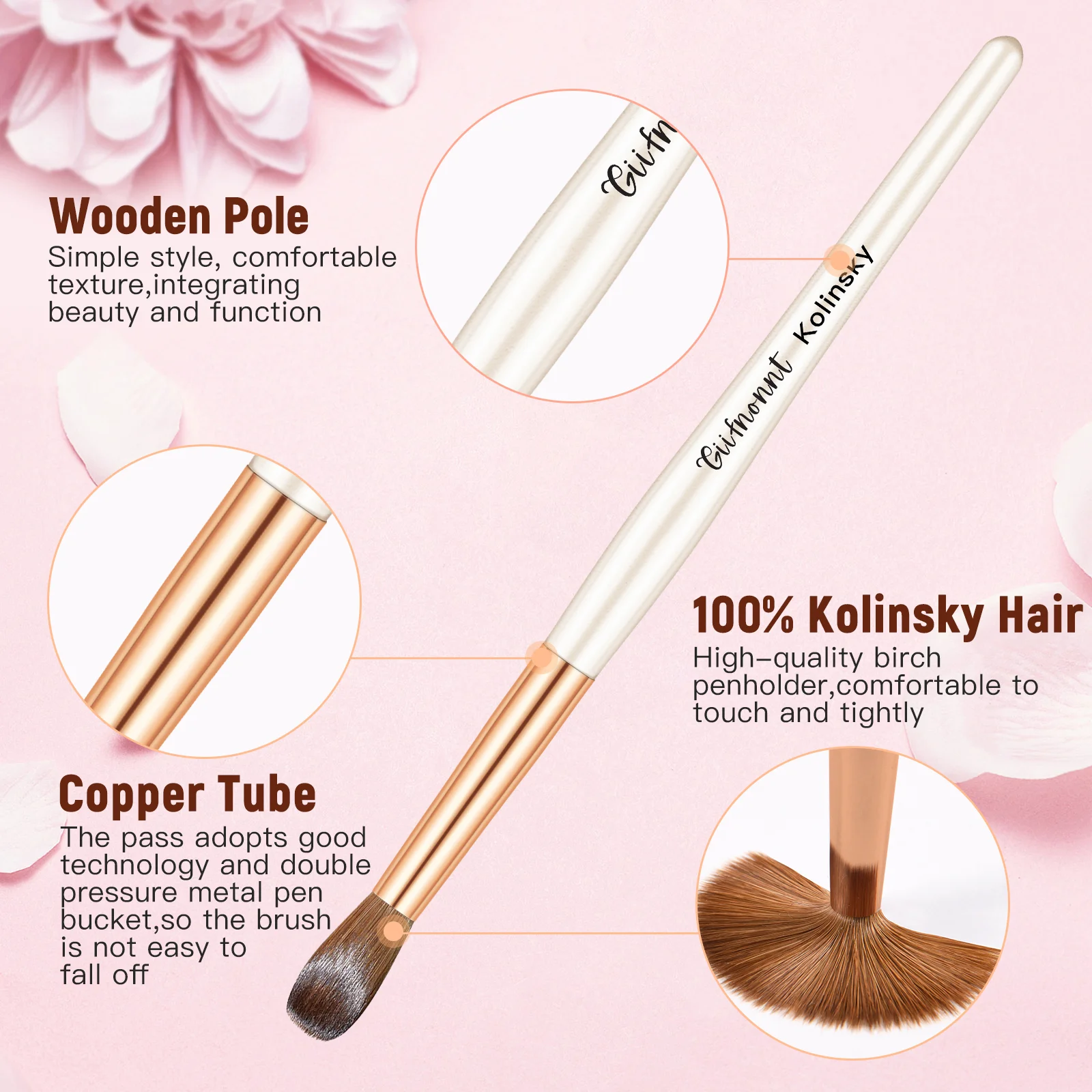 Kolinsky Acrylic Nail Brush Size18,Nail Art Brush for Acrylic Powder Round Oval Shaped Wood Handle Professional Manicure for DI 3