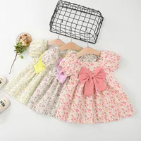 Summer Toddler Baby Dress Pink Flower Princess Dress Puff Sleeves Birthday Dress for Kids Girl 1