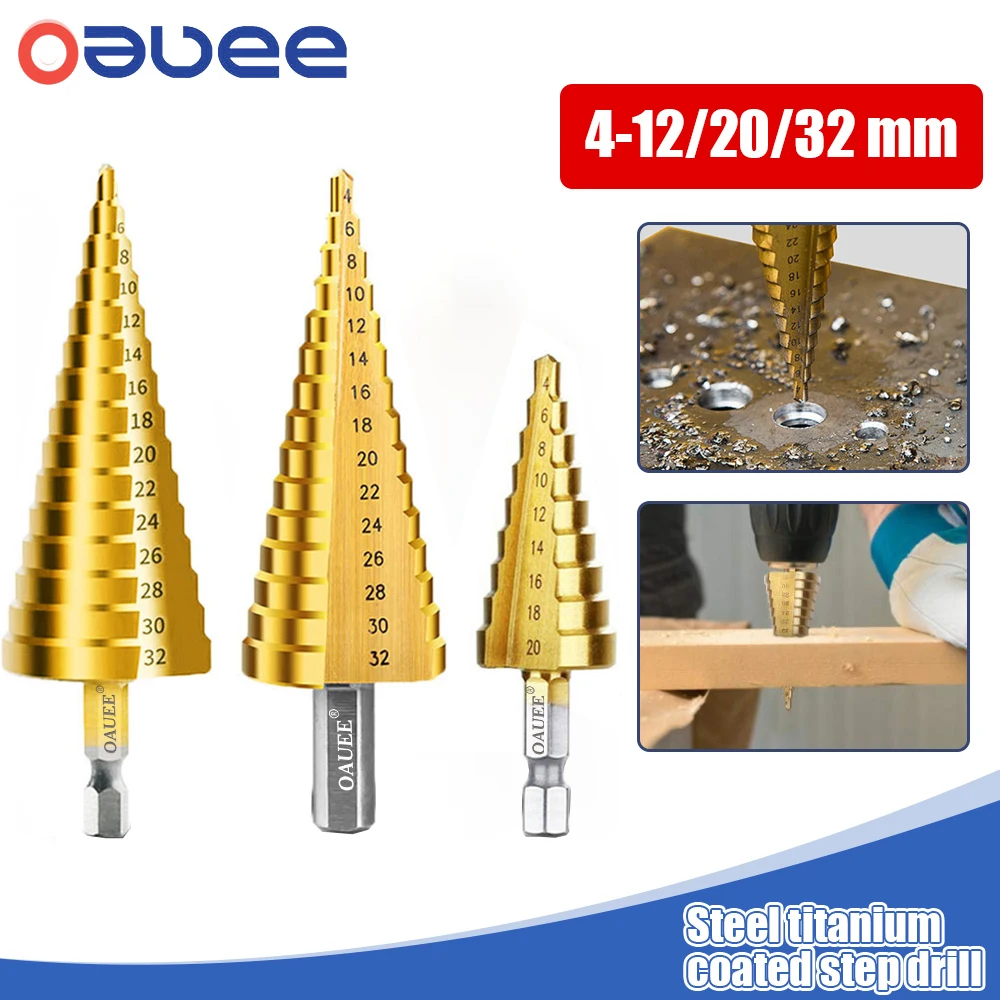 Drill Bit HSS Titanium Coated Step Drill Wood Set Power Tools for Metal High Speed Steel Hole Cutter Step Cone Center Drills