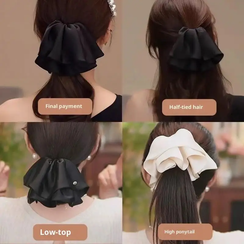 �� Französische Satin-Haarspange mit großer Schleife, süßer Hai-Clip für Damen für Pferdeschwänze – Detail 6