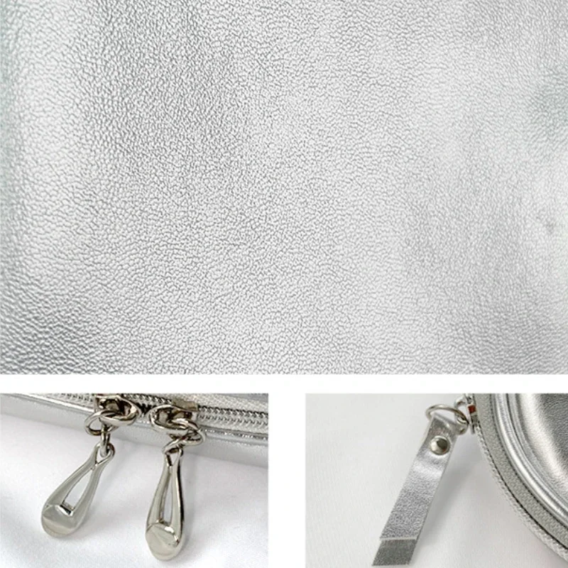 New Fashion Silver Soft Leather Clutch Cosmetic Bag Travel Portable Bathroom Organizer Storage Makeup Bag Toilet Bag Pouch 6