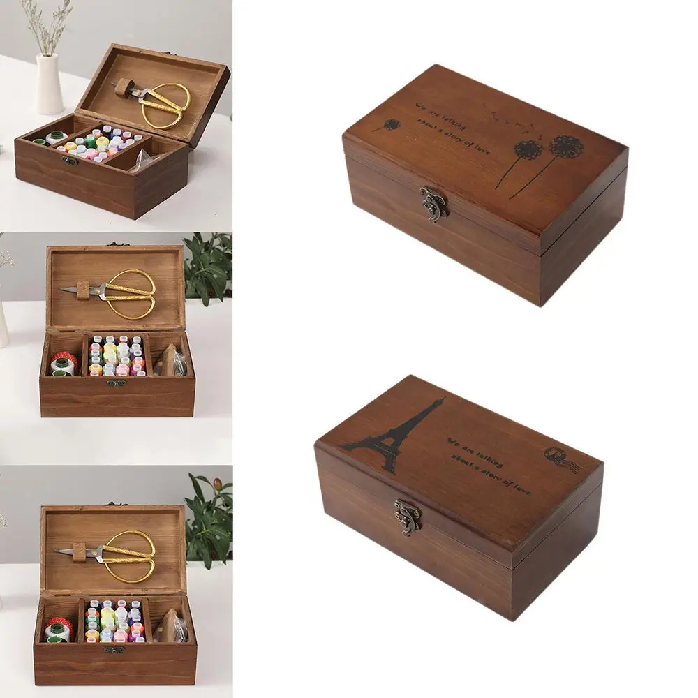 Household Empty Wooden Sewing Box Needle Thread Storage Case Organizer DIY Sewing Kit Tools sewing storage box sewing thread box