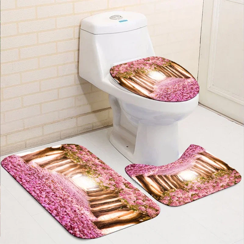 Waterproof Bathing Shower Curtain Set with 12 Hooks Toilet Covers Bath Mat for Bathroom Non-slip Rug Carpet Bathroom Accessories