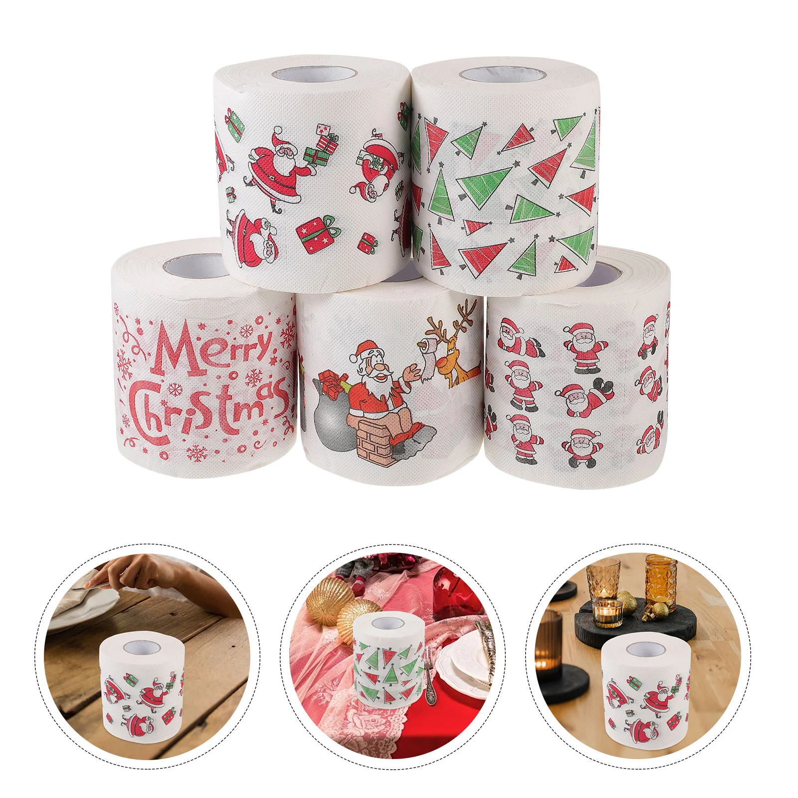 5 Rolls Sink Plunger Christmas Toilet Paper Party Napkins Supplies Tissue for Office