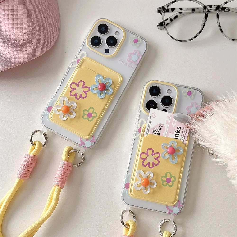 รูปสินค้า เคสแฟชั่นดอกไม้เกาหลี ช่องใส่บัตร สำหรับ iPhone 12-17 Pro Max